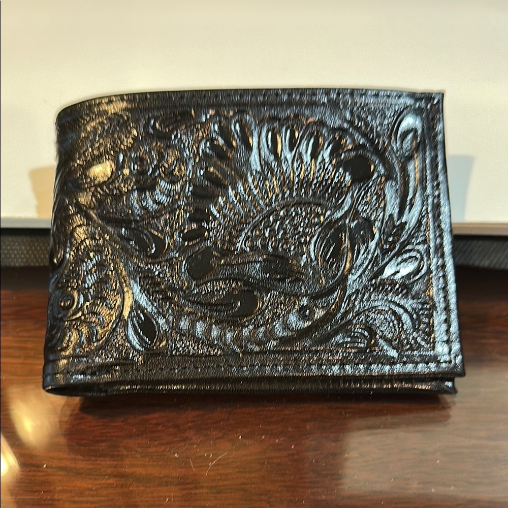Embossed Black Leather Wallet
